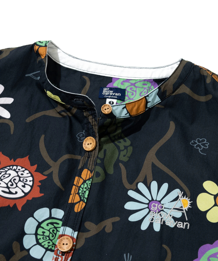 go slow caravan(ゴースローキャラバン) |オリジナル総柄Ptノーカラーロングシャツワンピース (WOMENS)