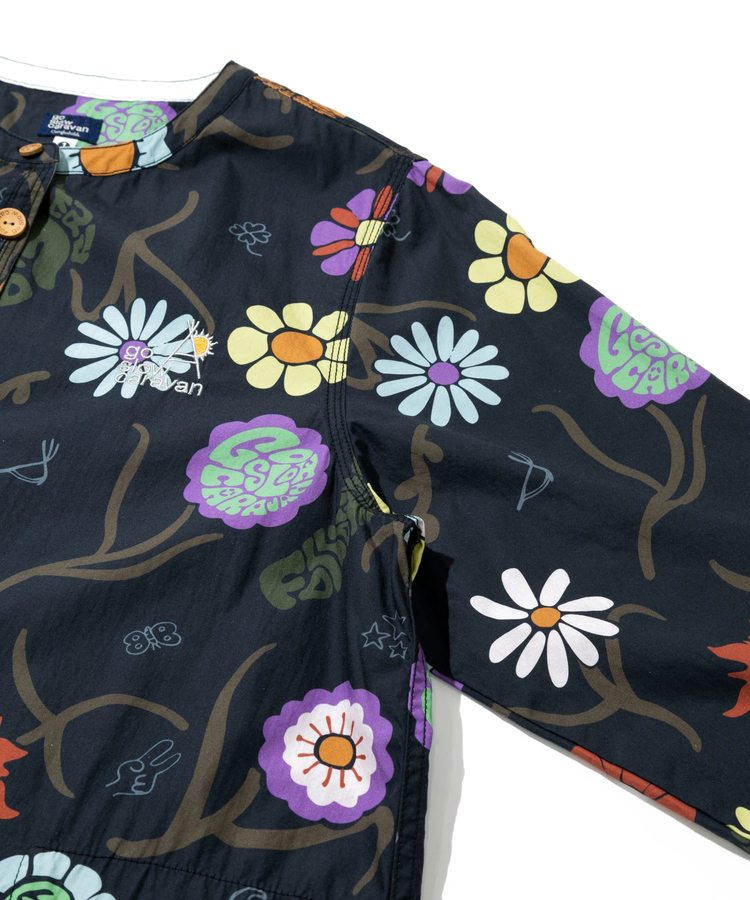 go slow caravan(ゴースローキャラバン) |オリジナル総柄Ptノーカラーロングシャツワンピース (WOMENS)