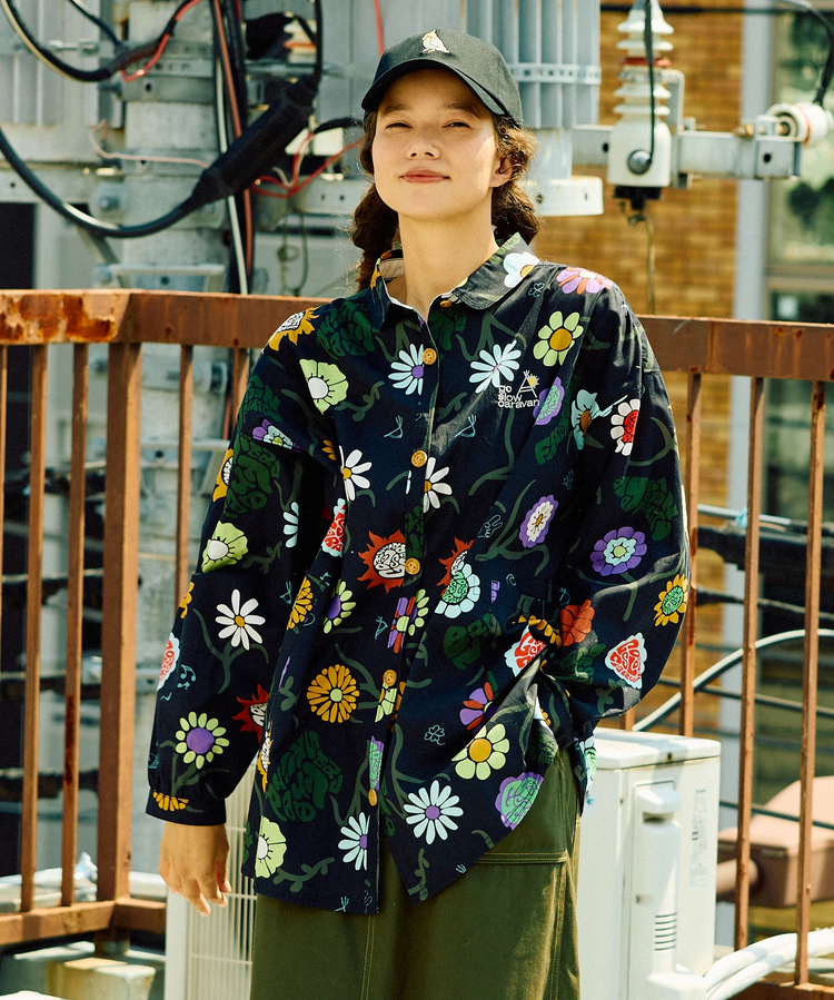 go slow caravan(ゴースローキャラバン) |オリジナル総柄Ptギャザーシャツ (WOMENS)