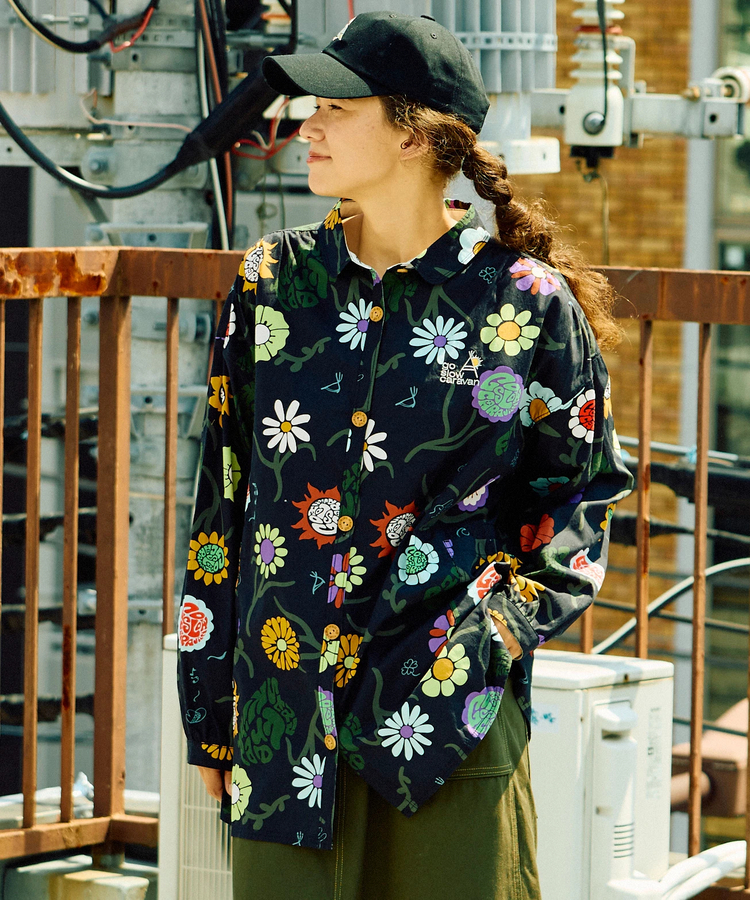 go slow caravan(ゴースローキャラバン) |オリジナル総柄Ptギャザーシャツ (WOMENS)
