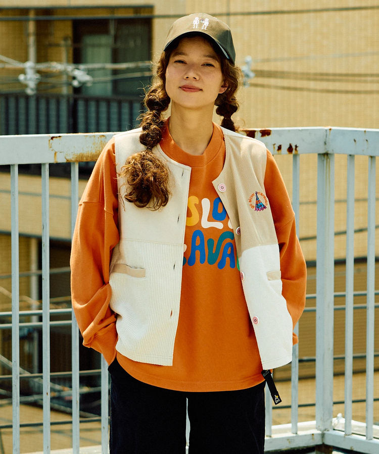 go slow caravan(ゴースローキャラバン) |フェイクメルトン/コーデュロイMIX切替ベスト (WOMENS)