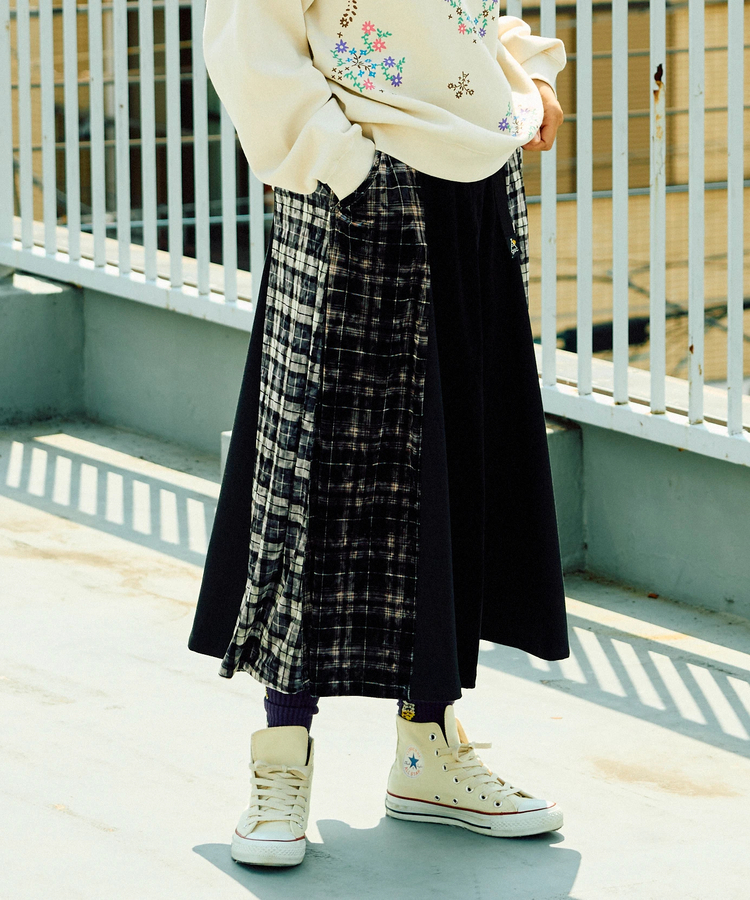 go slow caravan(ゴースローキャラバン) |ベロア×フランネルパッチワークスカート (WOMENS)