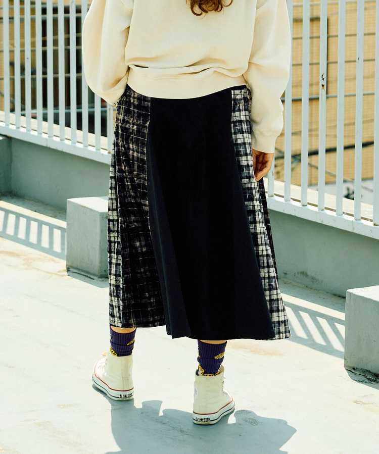 go slow caravan(ゴースローキャラバン) |ベロア×フランネルパッチワークスカート (WOMENS)