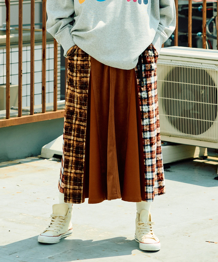 go slow caravan(ゴースローキャラバン) |ベロア×フランネルパッチワークスカート (WOMENS)
