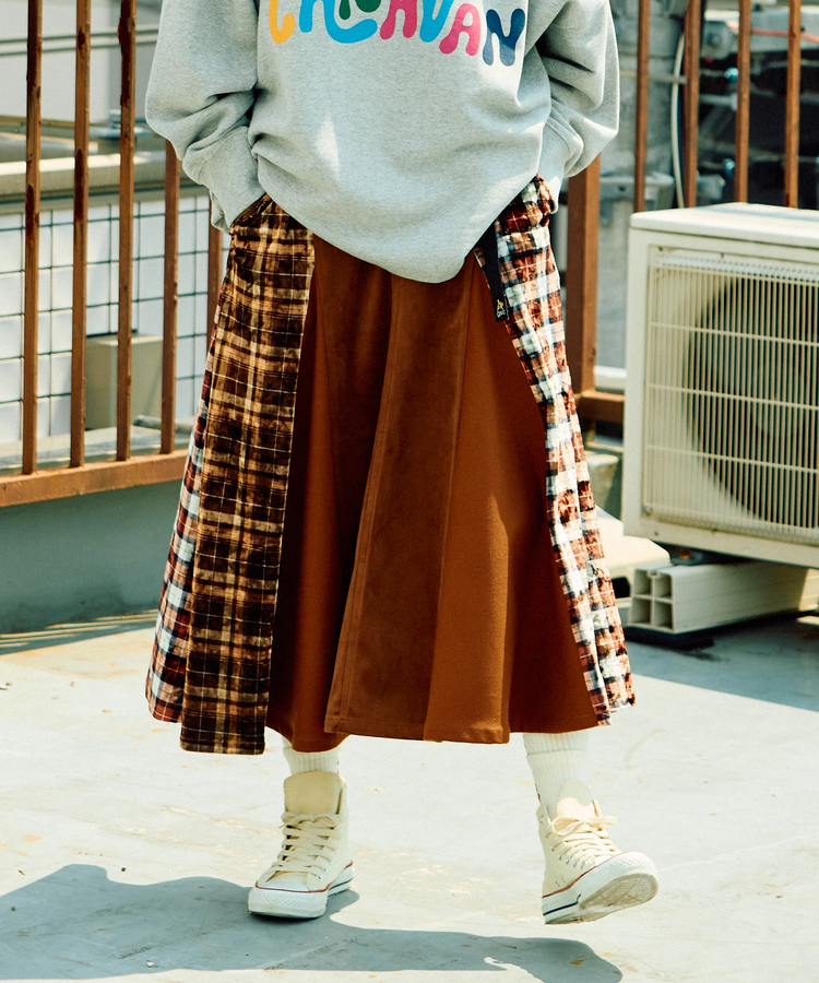 go slow caravan(ゴースローキャラバン) |ベロア×フランネルパッチワークスカート (WOMENS)