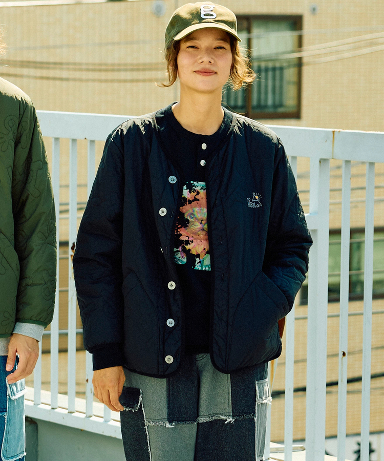 go slow caravan(ゴースローキャラバン) | 無地×総柄リバーシブルパディングカーデ (MENS/WOMENS)