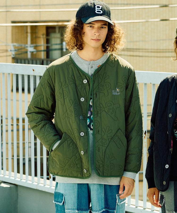 go slow caravan(ゴースローキャラバン) | 無地×総柄リバーシブルパディングカーデ (MENS/WOMENS)