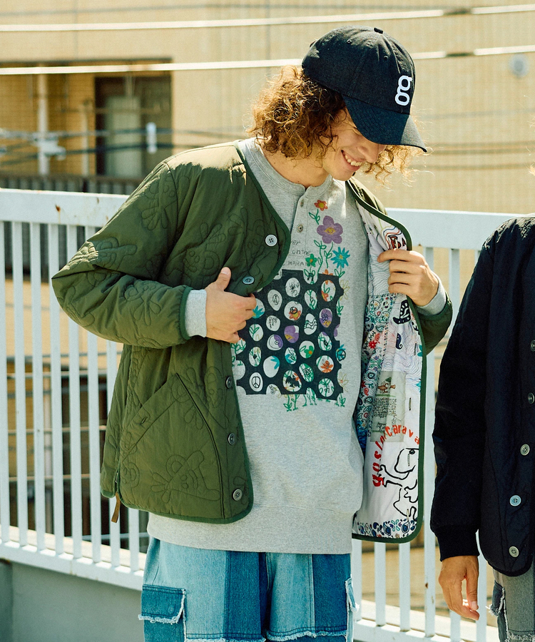 go slow caravan(ゴースローキャラバン) | 無地×総柄リバーシブルパディングカーデ (MENS/WOMENS)