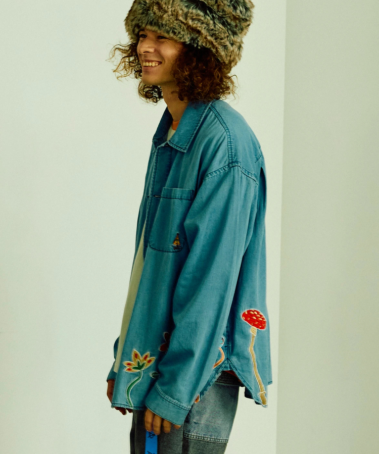go slow caravan(ゴースローキャラバン) |デニムパネル刺繍シャツJKT (MENS)