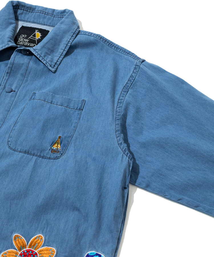 go slow caravan(ゴースローキャラバン) |デニムパネル刺繍シャツJKT (MENS)