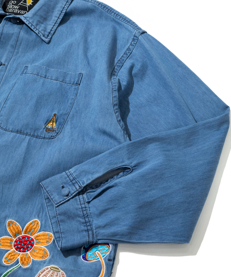 go slow caravan(ゴースローキャラバン) |デニムパネル刺繍シャツJKT (MENS)
