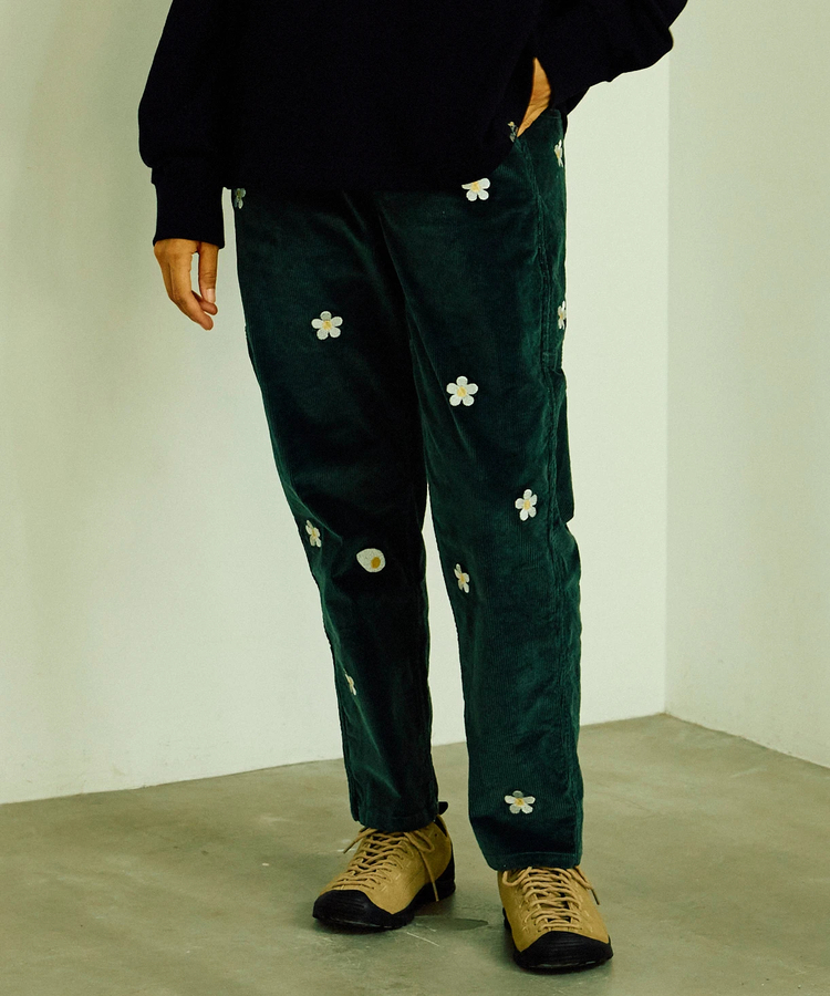 go slow caravan(ゴースローキャラバン) |ストレッチコーデュロイお花刺繍パンツ (MENS/WOMENS)