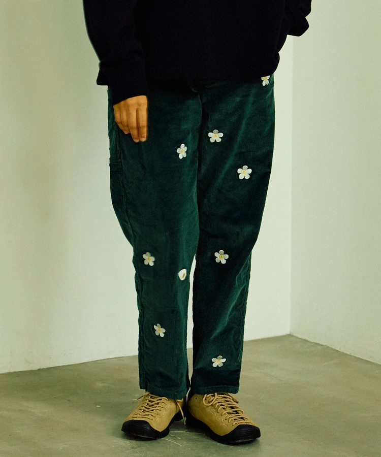 go slow caravan(ゴースローキャラバン) |ストレッチコーデュロイお花刺繍パンツ (MENS/WOMENS)