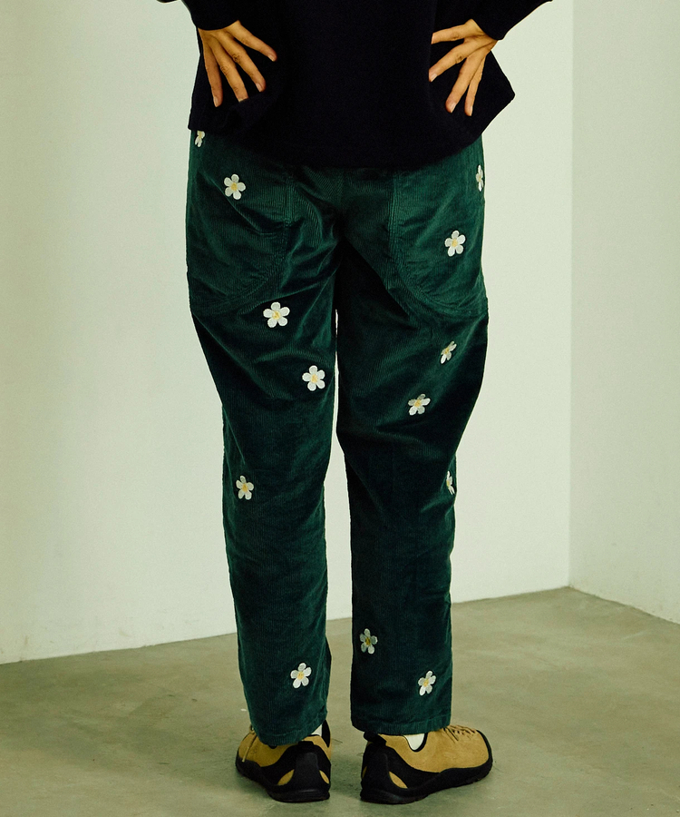 go slow caravan(ゴースローキャラバン) |ストレッチコーデュロイお花刺繍パンツ (MENS/WOMENS)