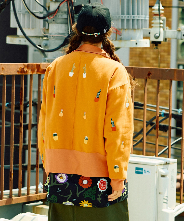 go slow caravan(ゴースローキャラバン) |裏起毛サボテン刺繍ハイネックZIPスウェット (WOMENS)