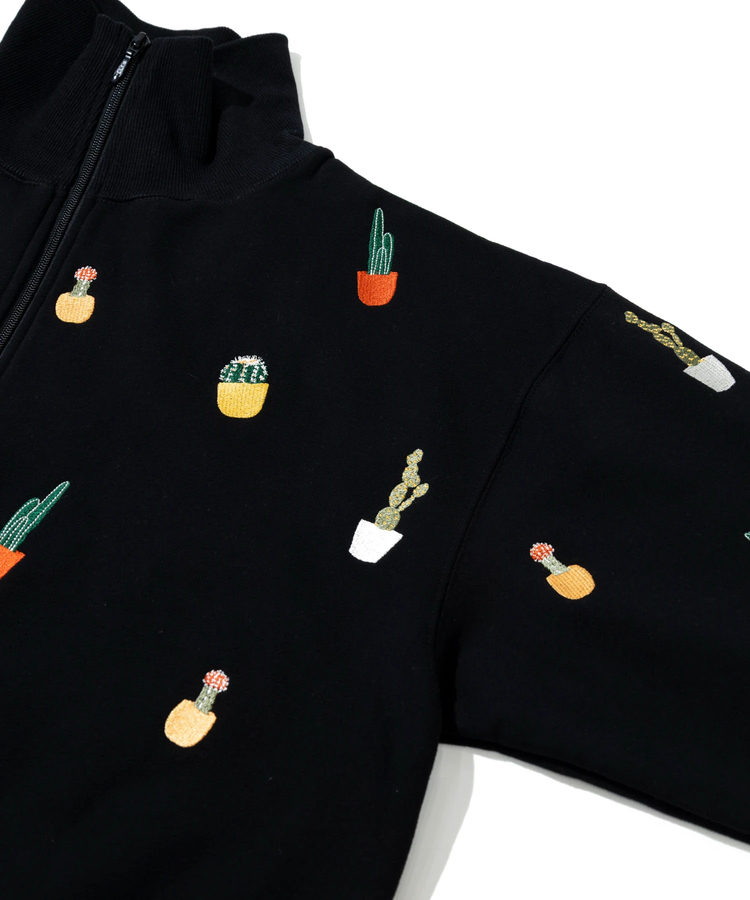 go slow caravan(ゴースローキャラバン) |裏起毛サボテン刺繍ハイネックZIPスウェット (WOMENS)