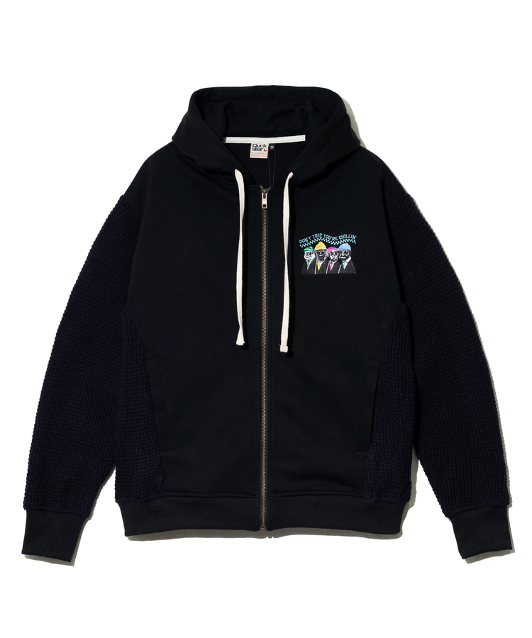 go slow caravan(ゴースローキャラバン) |DUCKSTER/ダックスター 裏毛×ワッフル編みニット 配色切替 刺繍ジップPK (MENS)
