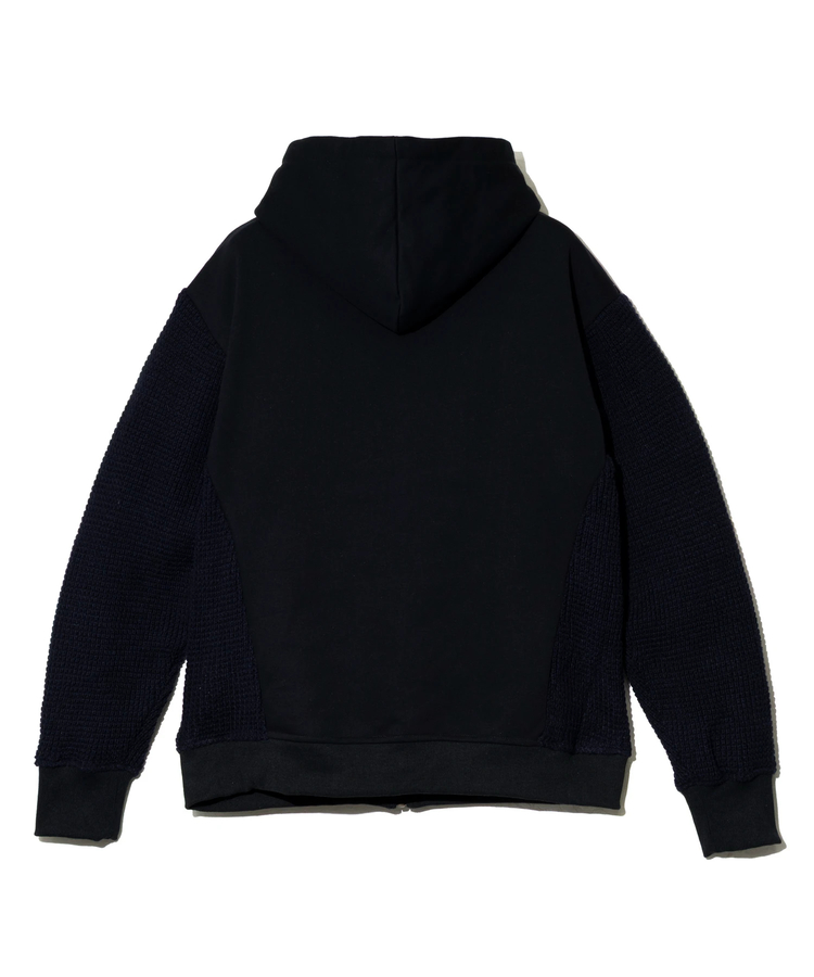 go slow caravan(ゴースローキャラバン) |DUCKSTER/ダックスター 裏毛×ワッフル編みニット 配色切替 刺繍ジップPK (MENS)