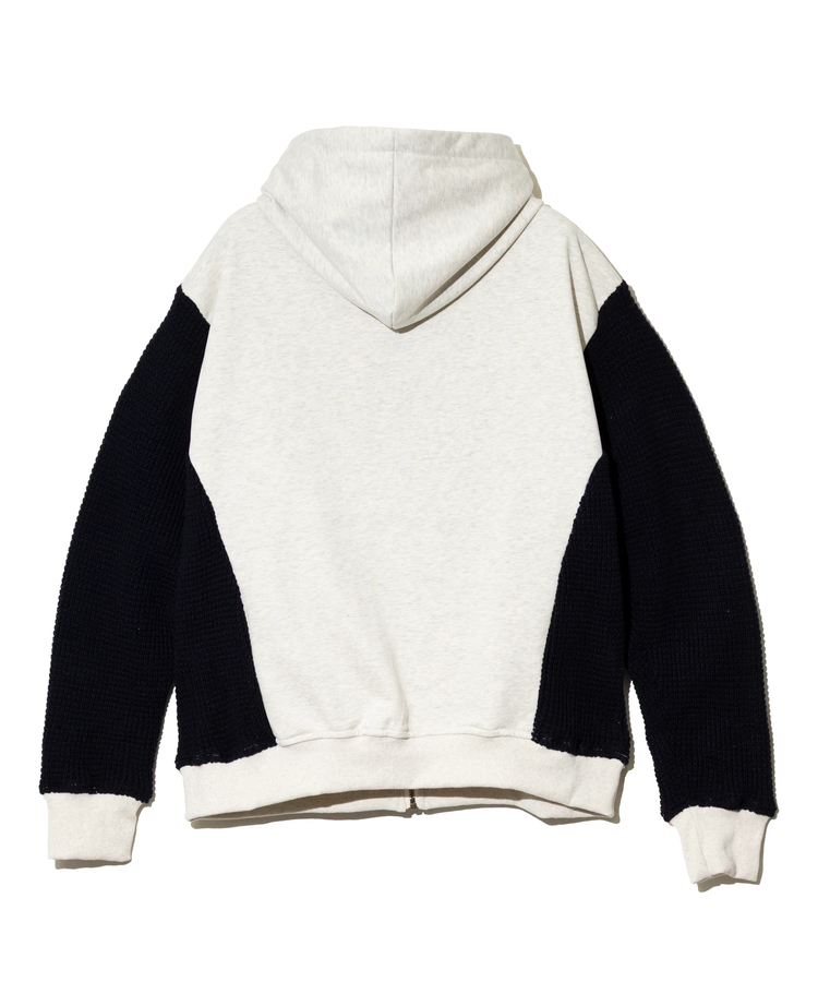 go slow caravan(ゴースローキャラバン) |DUCKSTER/ダックスター 裏毛×ワッフル編みニット 配色切替 刺繍ジップPK (MENS)