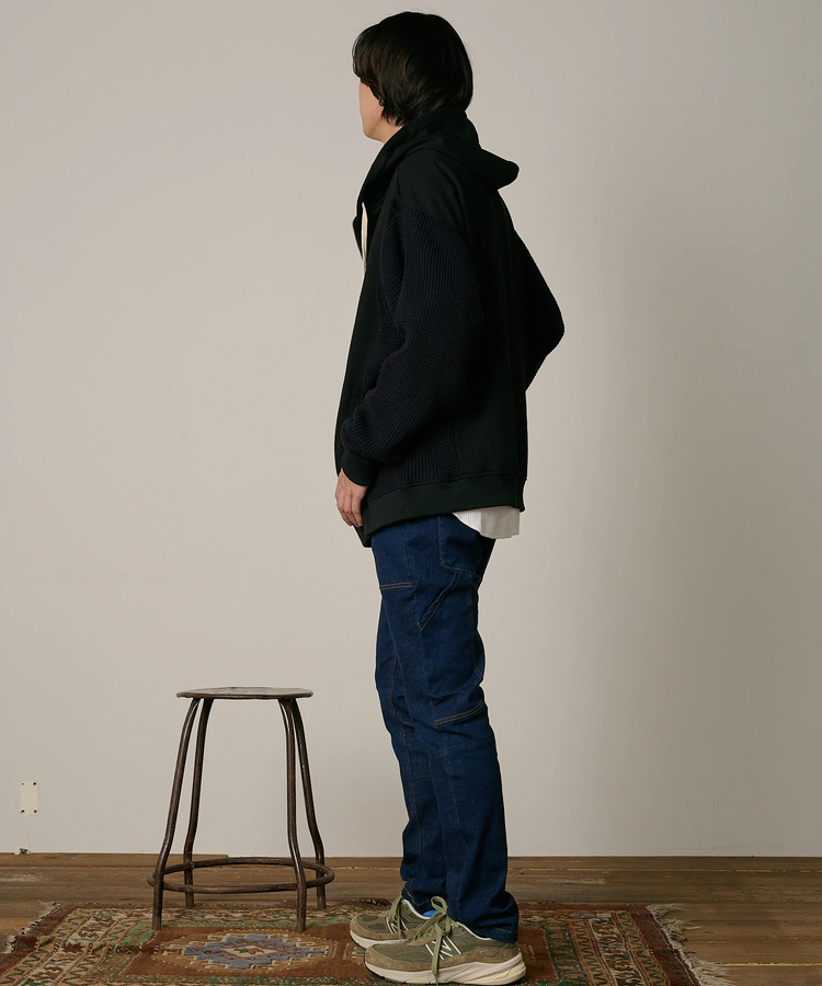 go slow caravan(ゴースローキャラバン) |DUCKSTER/ダックスター 裏毛×ワッフル編みニット 配色切替 刺繍ジップPK (MENS)