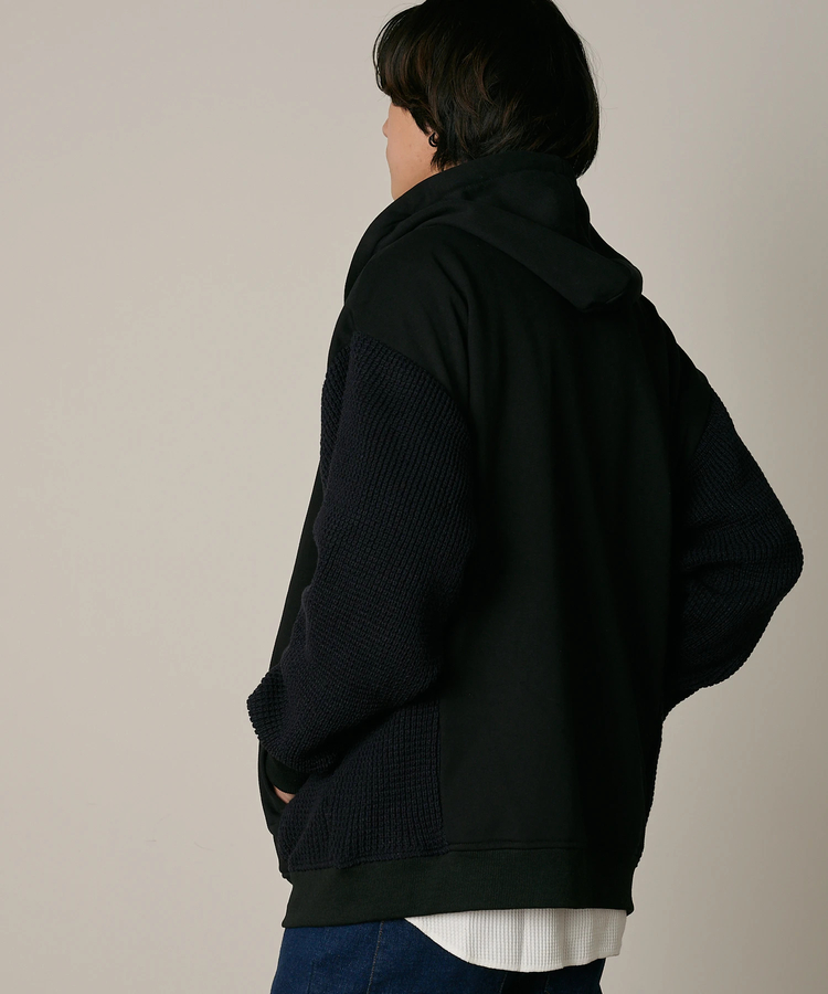 go slow caravan(ゴースローキャラバン) |DUCKSTER/ダックスター 裏毛×ワッフル編みニット 配色切替 刺繍ジップPK (MENS)