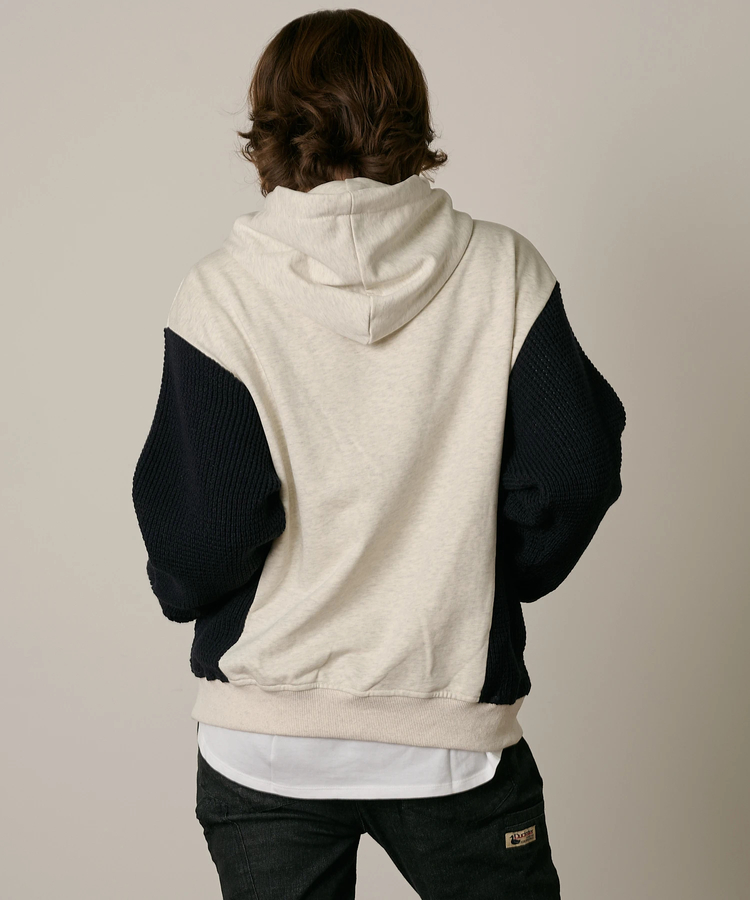 go slow caravan(ゴースローキャラバン) |DUCKSTER/ダックスター 裏毛×ワッフル編みニット 配色切替 刺繍ジップPK (MENS)