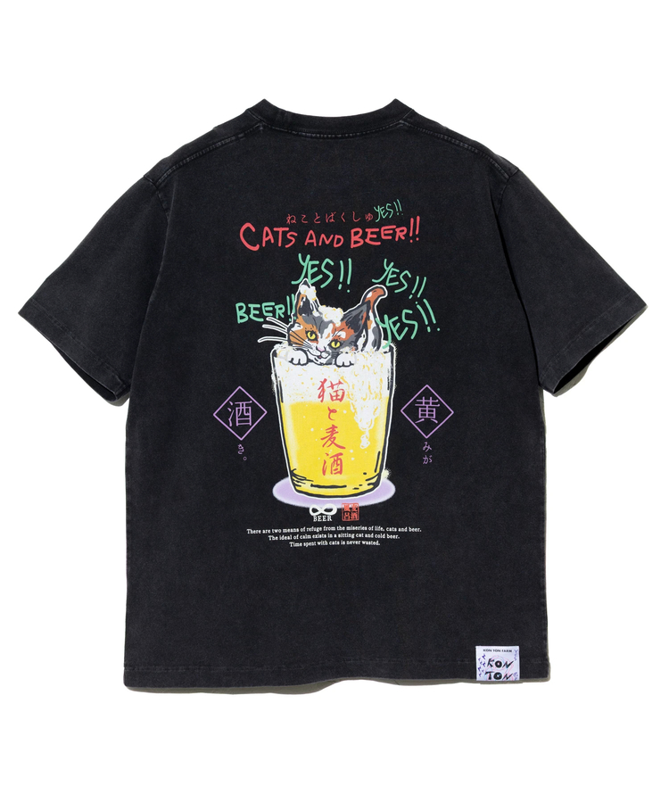 go slow caravan(ゴースローキャラバン) |RAY綿 G/D猫と麦酒TEE~麦酒風呂3~ (MENS/WOMENS)