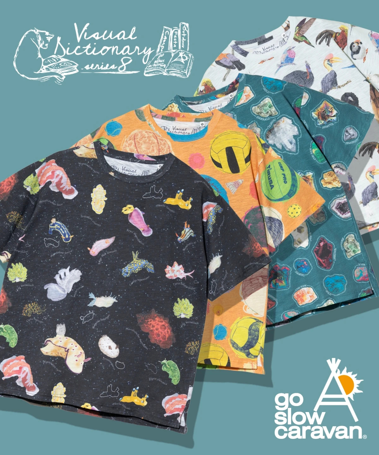 go slow caravan(ゴースローキャラバン) |スラブ天竺 総柄図鑑プリントTEE vol.8 (MENS)
