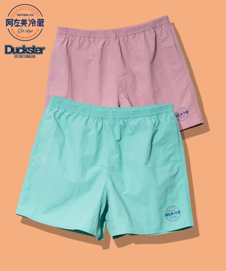 go slow caravan(ゴースローキャラバン) |DUCKSTER/ダックスター 阿左美冷蔵コラボ ナイロンロゴショーツ (MENS)