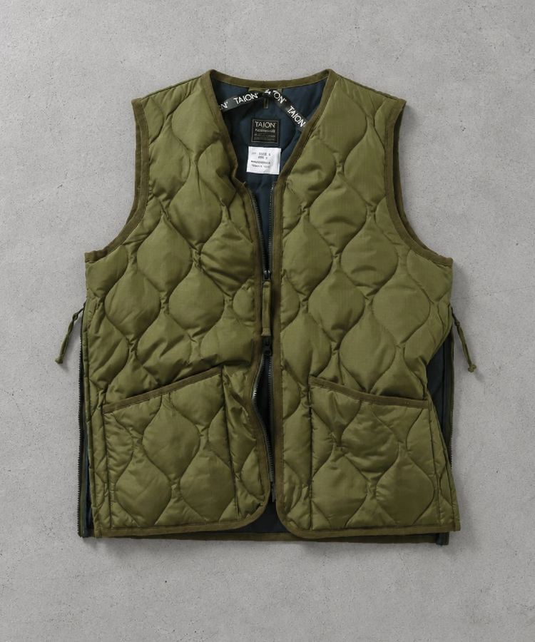 go slow caravan(ゴースローキャラバン) |TAION/タイオン MILITARY W -ZIP V NECK DOWN VEST (MENS)
