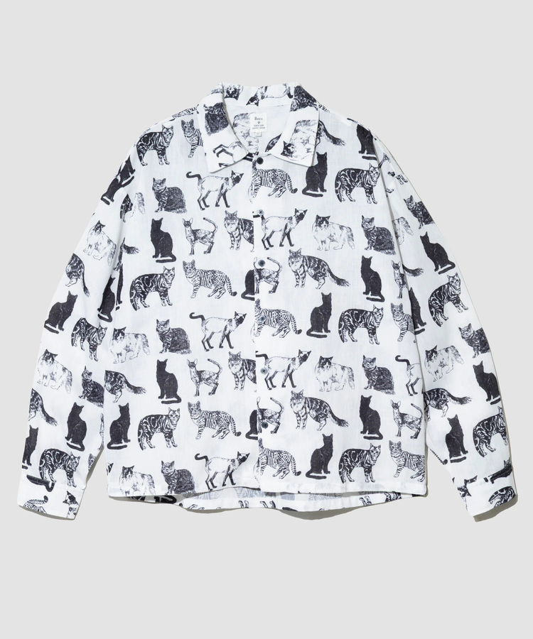 go slow caravan(ゴースローキャラバン) |Revo./レヴォ リネン混キャットプリントLSシャツ (MENS)