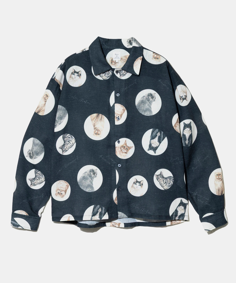 go slow caravan(ゴースローキャラバン) |Revo./レヴォ リネン混キャットプリントLSシャツ (MENS)