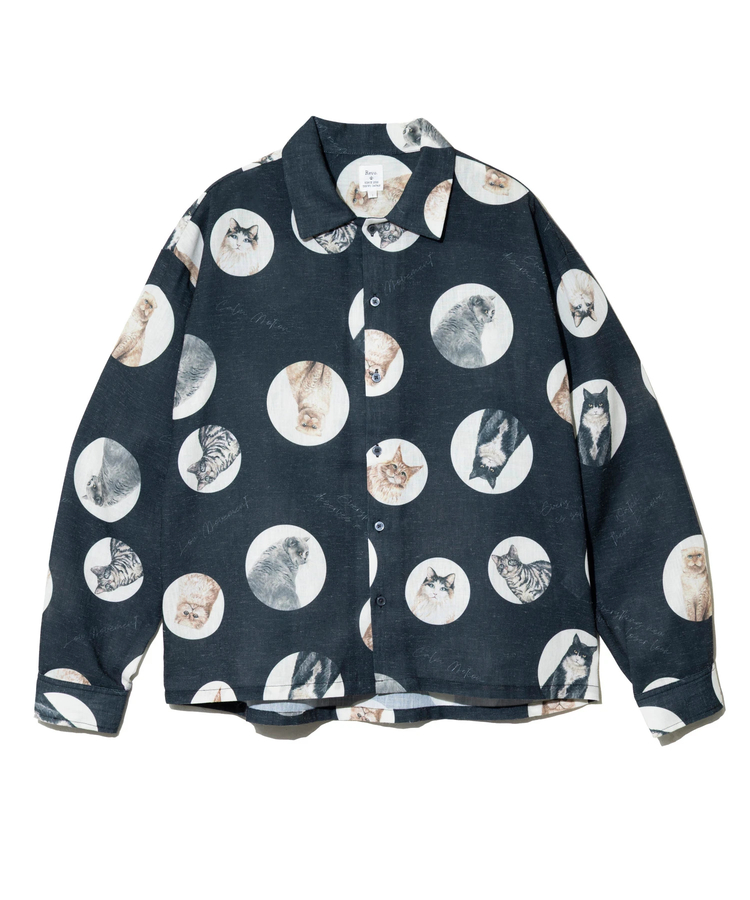 go slow caravan(ゴースローキャラバン) |Revo./レヴォ リネン混キャットプリントLSシャツ (MENS)