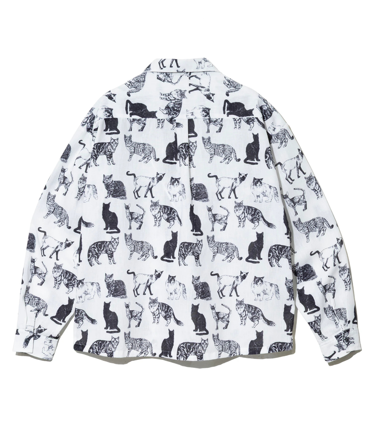 go slow caravan(ゴースローキャラバン) |Revo./レヴォ リネン混キャットプリントLSシャツ (MENS)