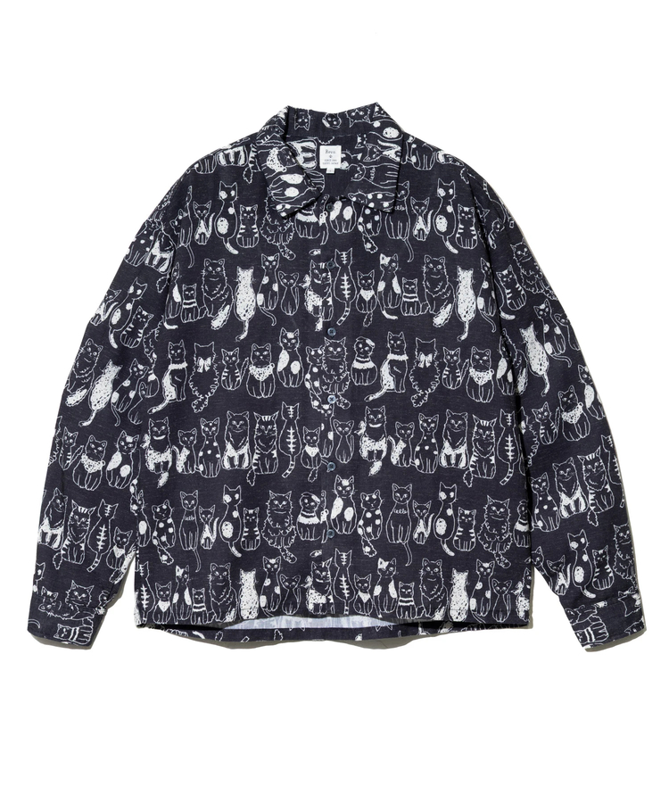 go slow caravan(ゴースローキャラバン) |Revo./レヴォ リネン混キャットプリントLSシャツ (MENS)