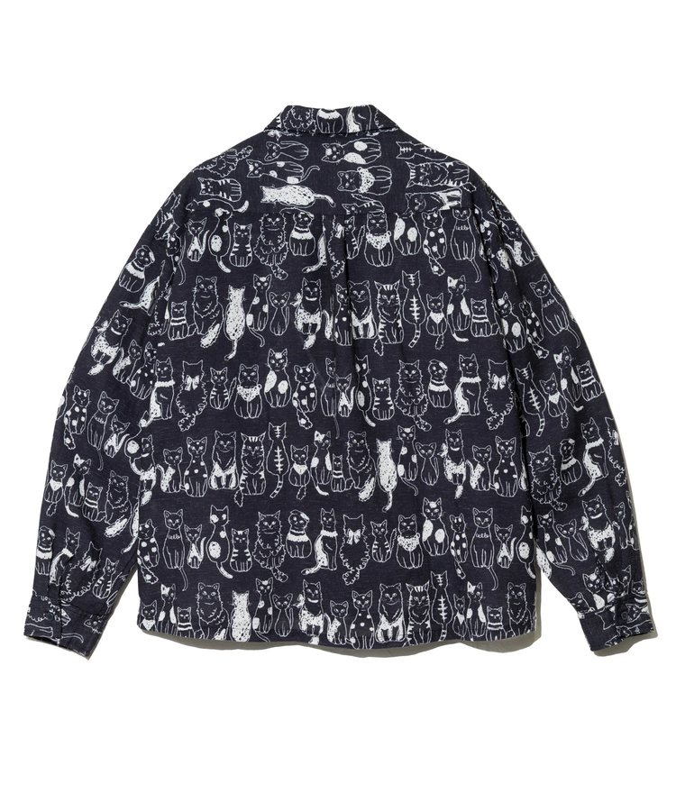 go slow caravan(ゴースローキャラバン) |Revo./レヴォ リネン混キャットプリントLSシャツ (MENS)