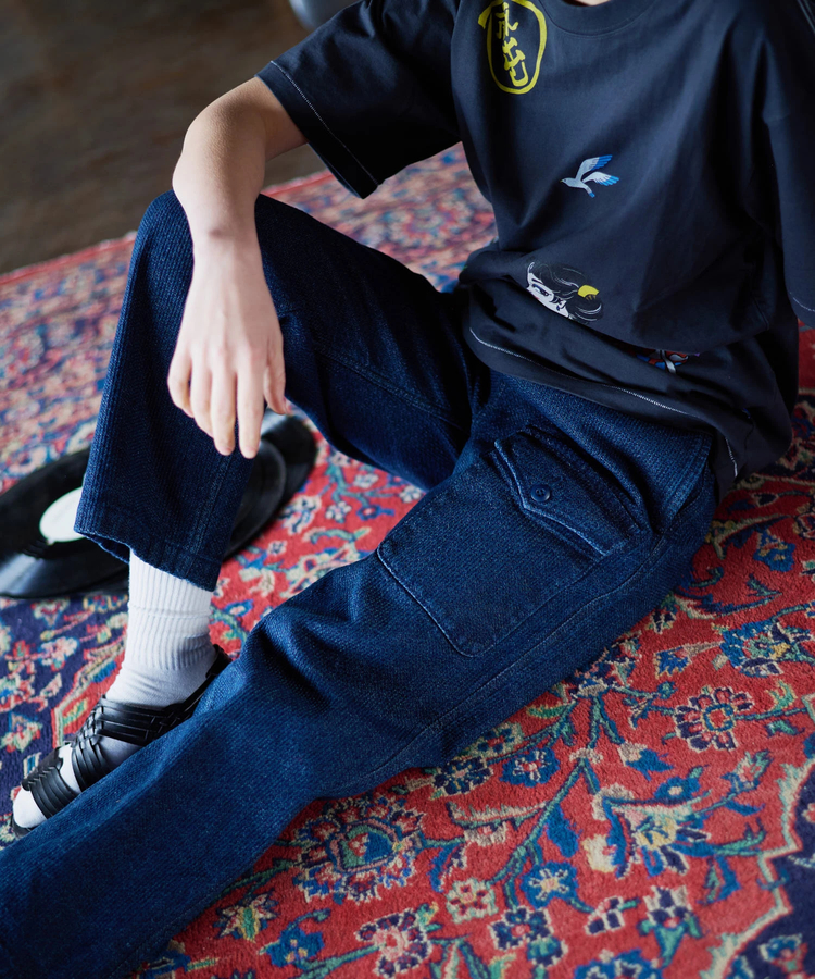 AOZORA BLUE HEAVEN(アオゾラ ブルー ヘヴン) |AOZORA刺し子DENIM UNISEXアーミーイージーパンツ (MENS/WOMENS)