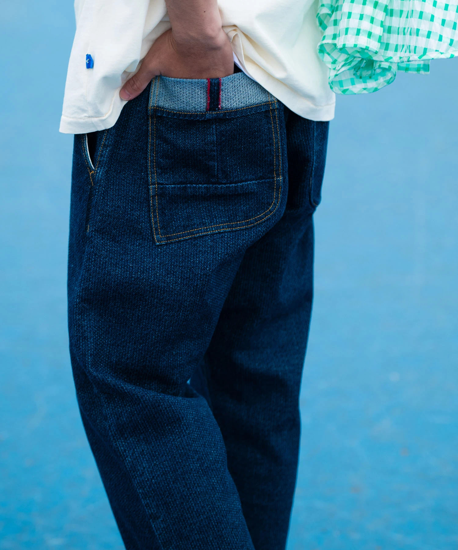 AOZORA 刺し子DENIM UNISEXロールアップパンツ (MENS/WOMENS