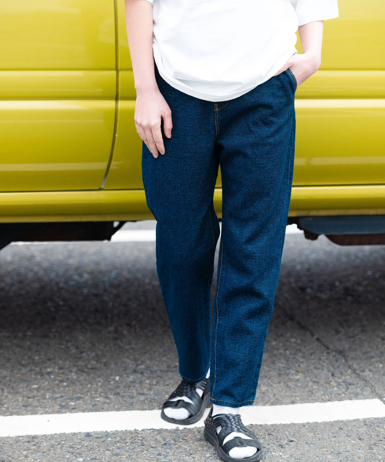 AOZORA 刺し子DENIM UNISEXロールアップパンツ (MENS/WOMENS)｜ファッション通販 SANKO  BAZAAR（サンコーバザール）