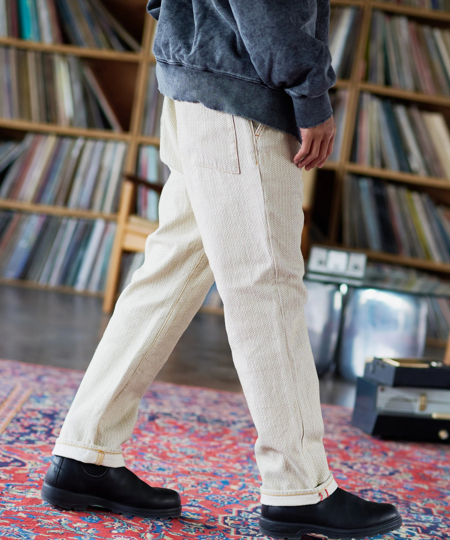 AOZORA 刺し子DENIM UNISEXロールアップパンツ (MENS/WOMENS