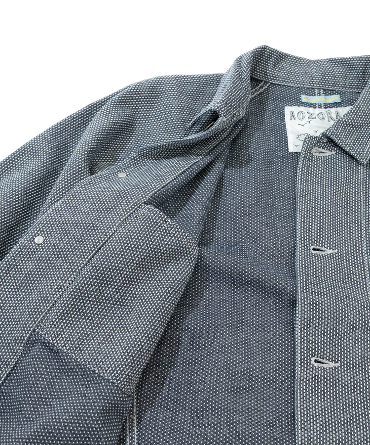AOZORA BLUE HEAVEN(アオゾラ ブルー ヘヴン) |刺し子シャンブレーショートカバーオール(MENS)