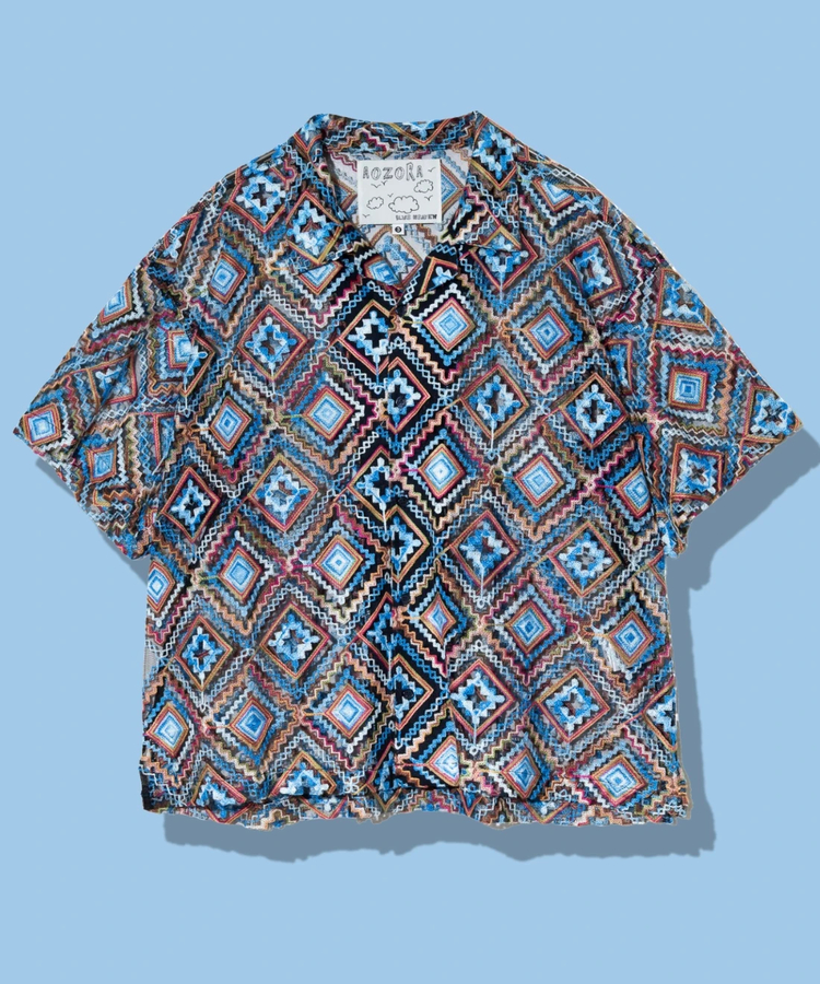 AOZORA カラフル刺繍半袖OPシャツ (MENS/WOMENS)｜ファッション