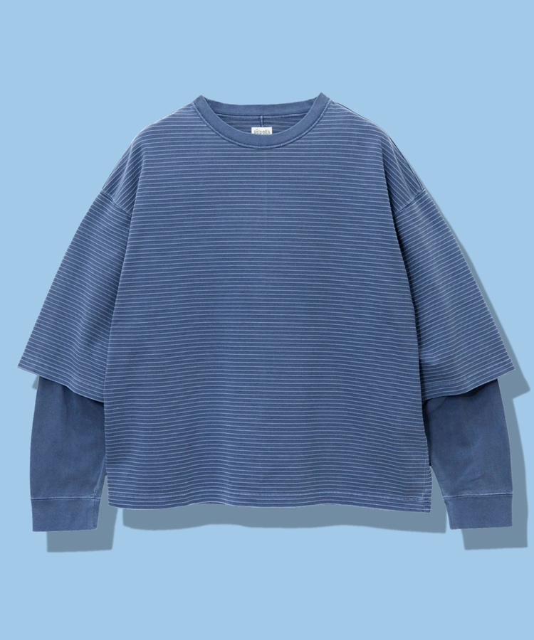AOZORA BLUE HEAVEN(アオゾラ ブルー ヘヴン) |AOZORAボーダー+製品染めストーンウォッシュレイヤードロンT(MENS)