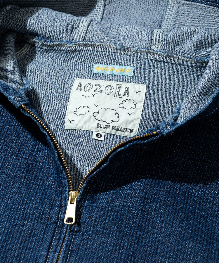 AOZORA BLUE HEAVEN(アオゾラ ブルー ヘヴン) |AOZORA 刺し子デニムZIPパーカー (MENS)