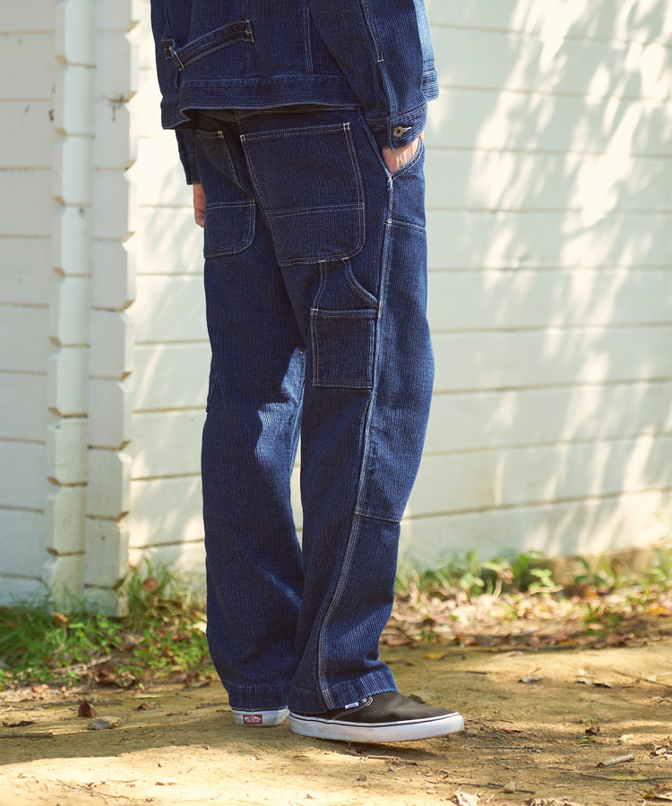 AOZORA BLUE HEAVEN(アオゾラ ブルー ヘヴン) |AOZORA 刺し子デニムダブルニーペインターパンツ (MENS)