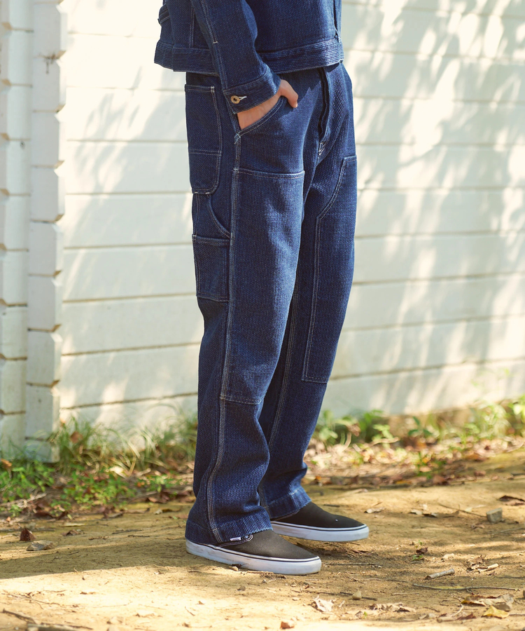 AOZORA BLUE HEAVEN(アオゾラ ブルー ヘヴン) |AOZORA 刺し子デニムダブルニーペインターパンツ (MENS)