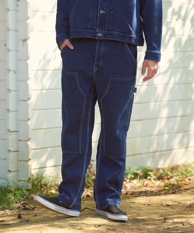 AOZORA BLUE HEAVEN(アオゾラ ブルー ヘヴン) |AOZORA 刺し子デニムダブルニーペインターパンツ (MENS)