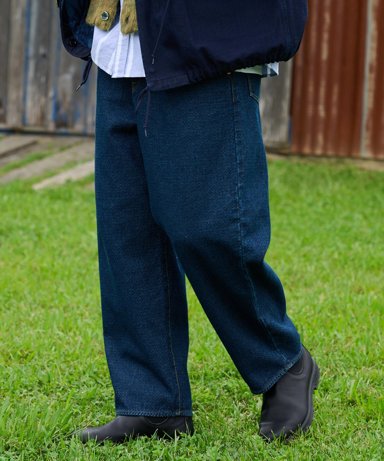 AOZORA BLUE HEAVEN(アオゾラ ブルー ヘヴン) |AOZORA 刺し子DENIM ワイドテーパードパンツ (MENS)