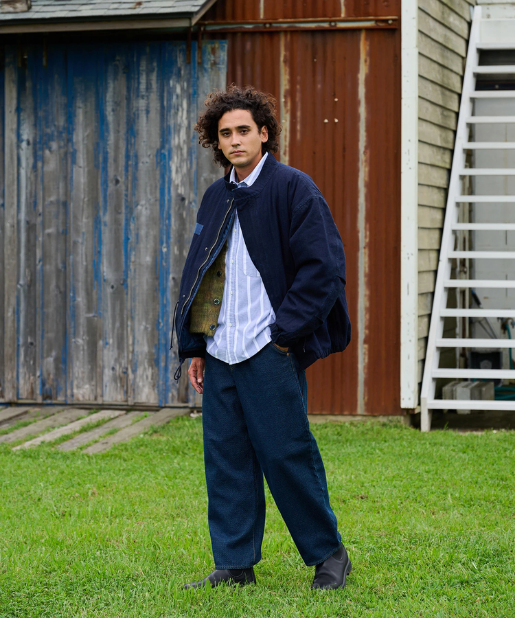AOZORA BLUE HEAVEN(アオゾラ ブルー ヘヴン) |AOZORA 刺し子DENIM ワイドテーパードパンツ (MENS)