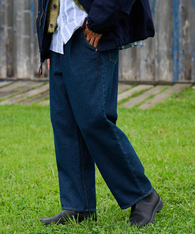 AOZORA BLUE HEAVEN(アオゾラ ブルー ヘヴン) |AOZORA 刺し子DENIM ワイドテーパードパンツ (MENS)